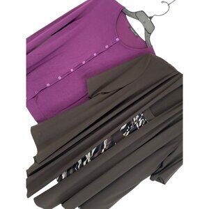 Lot of 2 Tops R&M Richards Brown Drape Front Zebra & August Silk Cardi M 8837